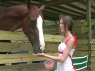 英國美少女在餵馬